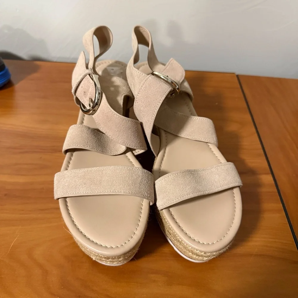 Marc Fisher‎ Beige Nude Espadrille Wedge Sandal Strappy Heel Neutral Casual 10M